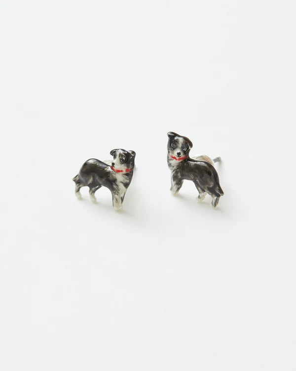Border Collie Dog Stud Earrings